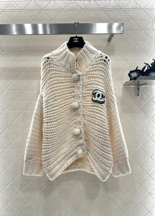 C 25 Hollow letter knitted wool cardigan