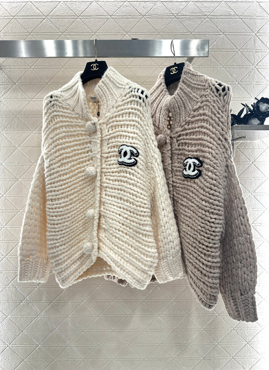 C 25 Hollow letter knitted wool cardigan