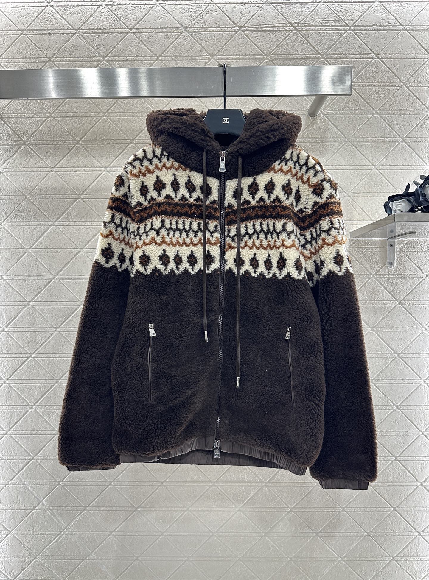 Mon 25 Teddy Plush Hooded Fair Isle Coat