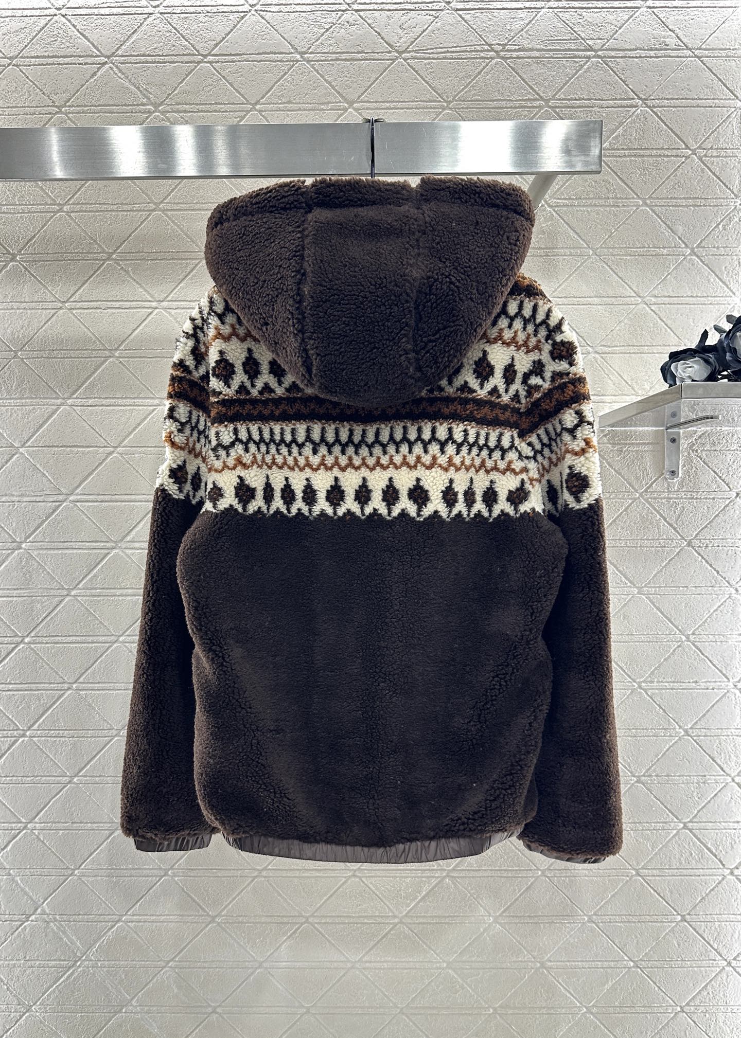 Mon 25 Teddy Plush Hooded Fair Isle Coat