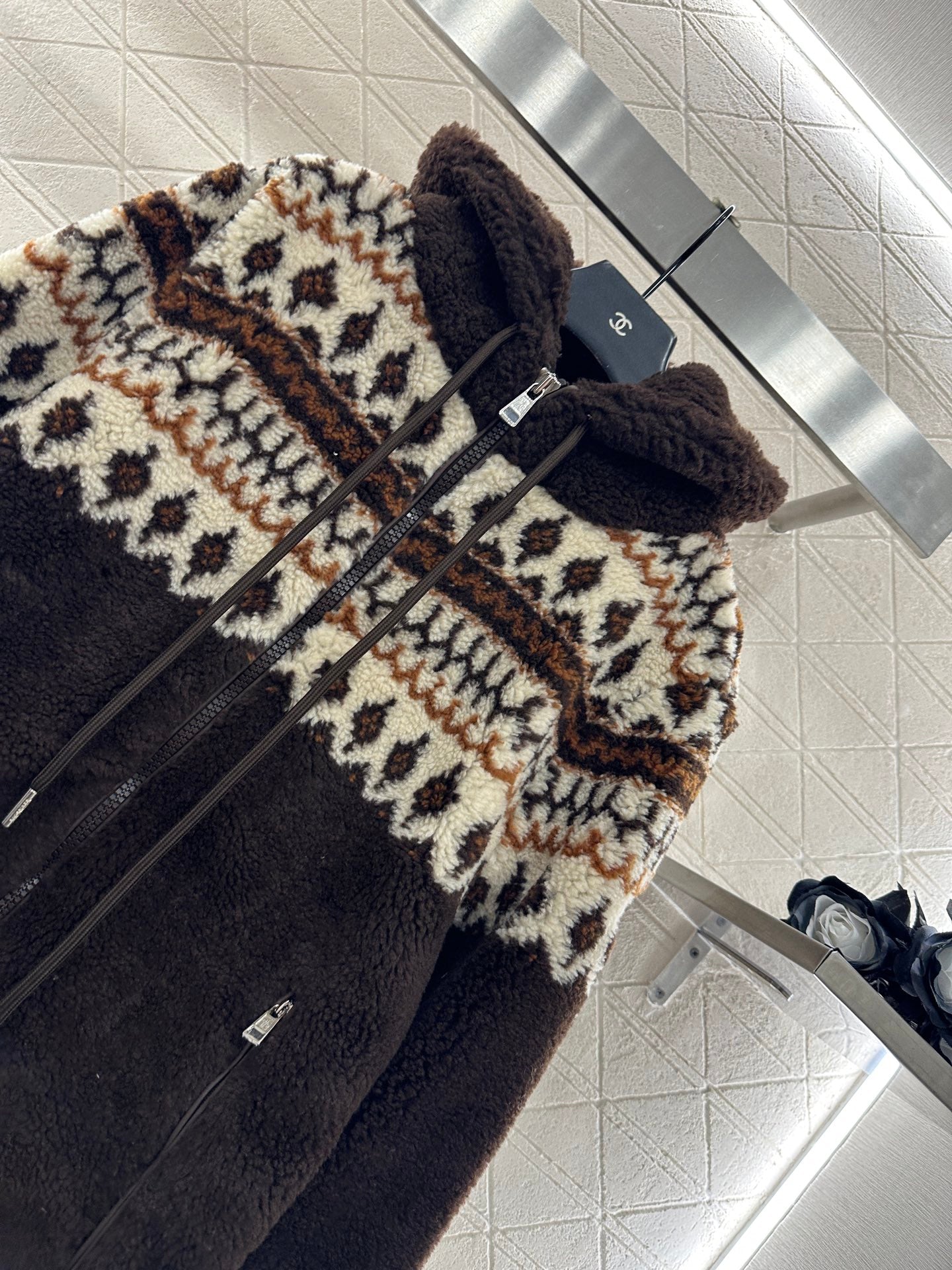 Mon 25 Teddy Plush Hooded Fair Isle Coat
