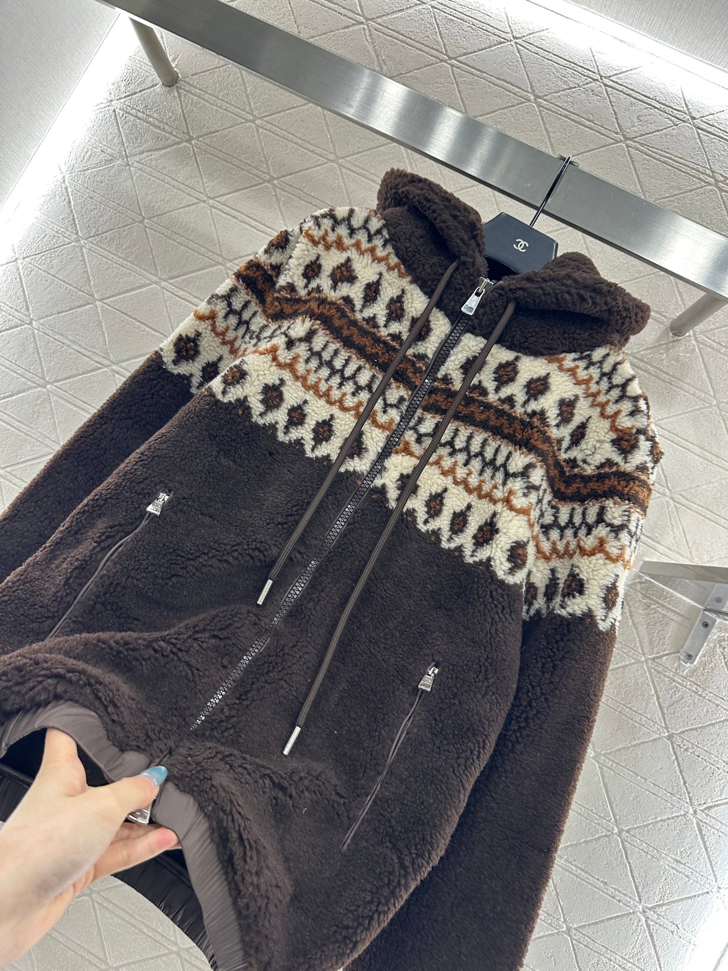 Mon 25 Teddy Plush Hooded Fair Isle Coat