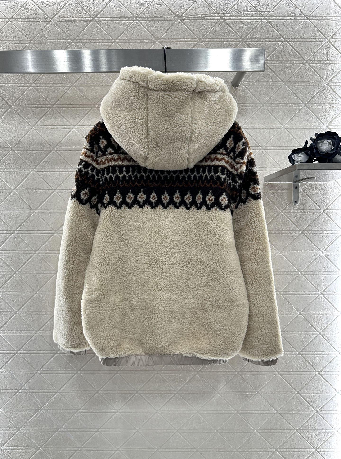 Mon 25 Teddy Plush Hooded Fair Isle Coat