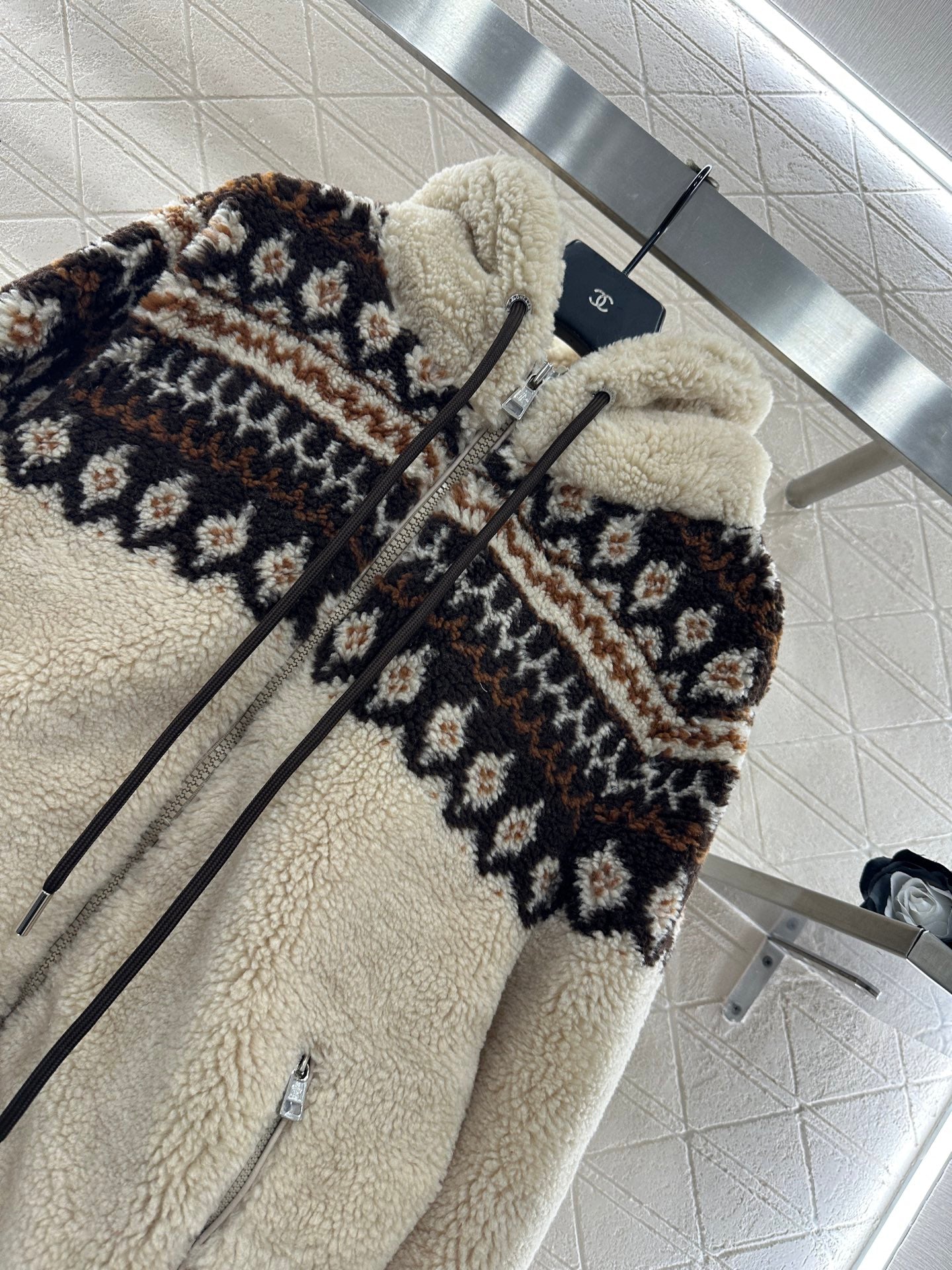 Mon 25 Teddy Plush Hooded Fair Isle Coat