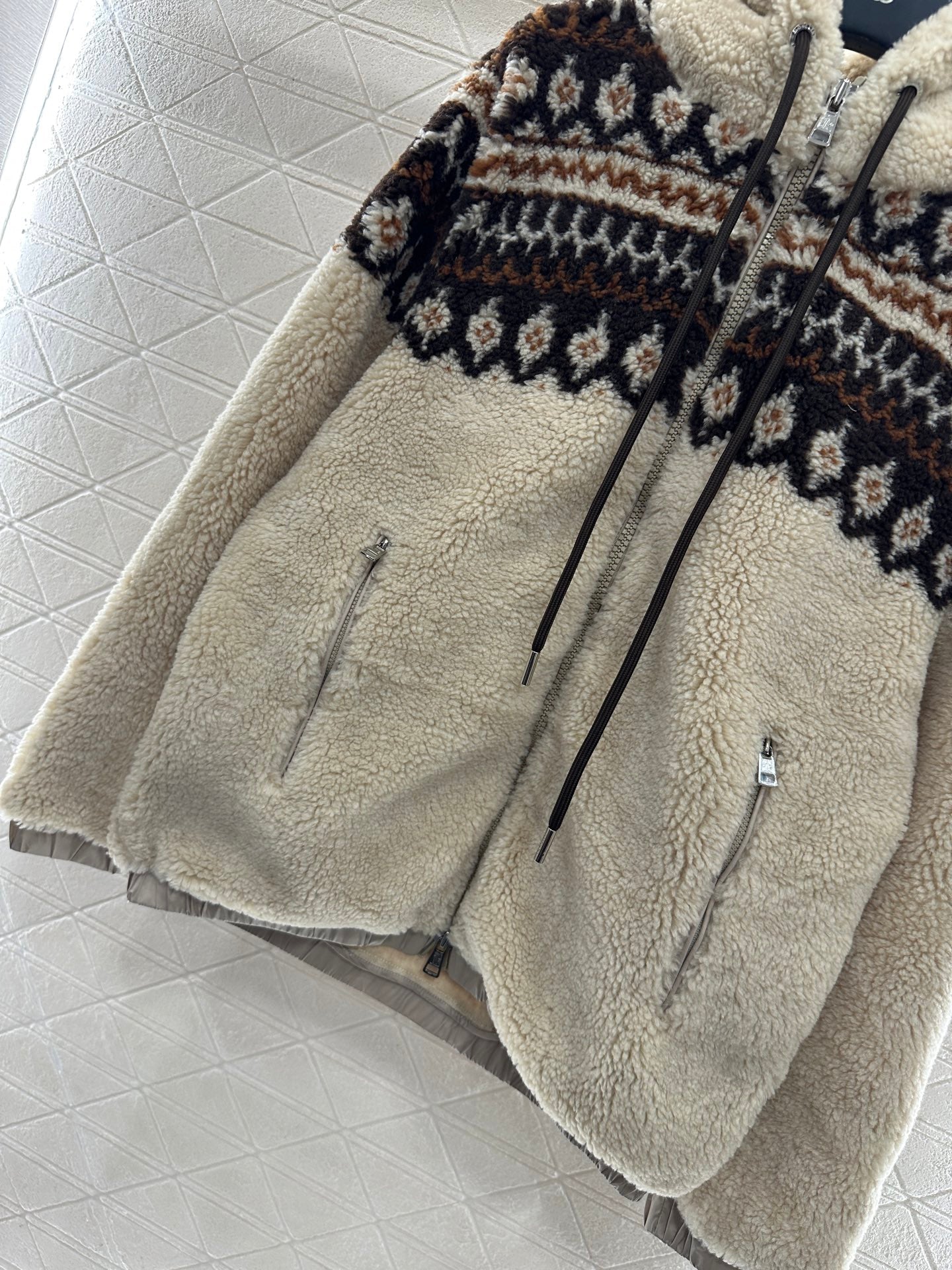 Mon 25 Teddy Plush Hooded Fair Isle Coat