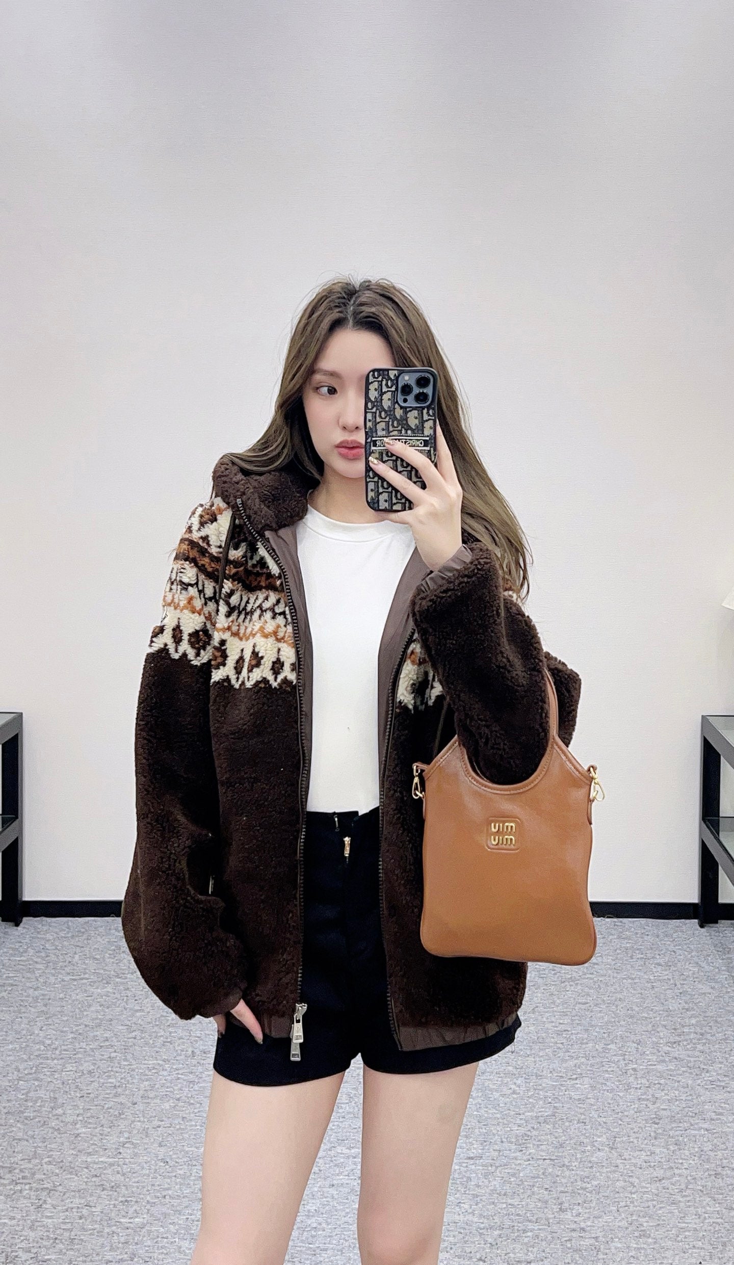 Mon 25 Teddy Plush Hooded Fair Isle Coat