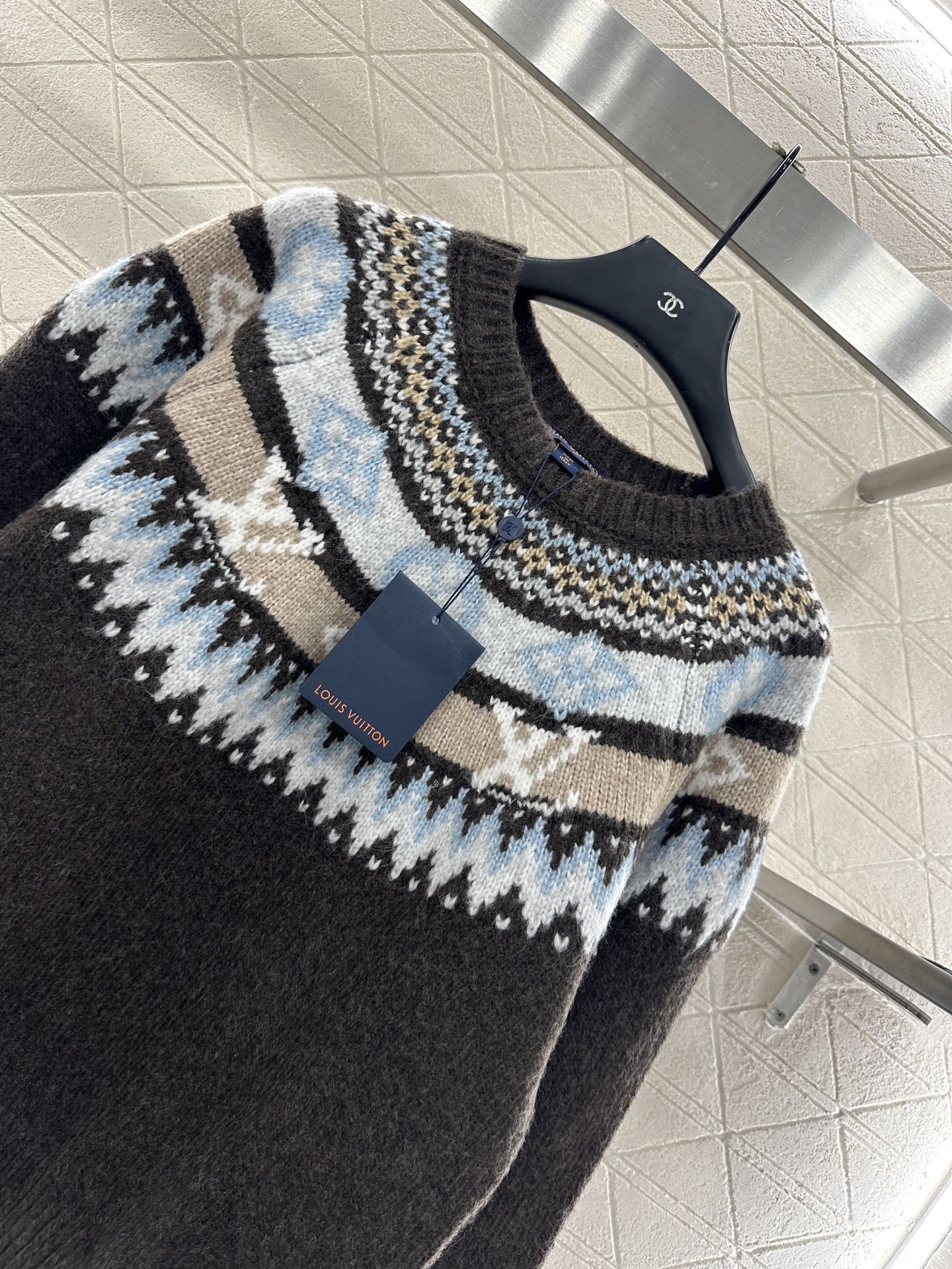 L 25 Crochet Crewneck Alpaca Sweater Ski Collection