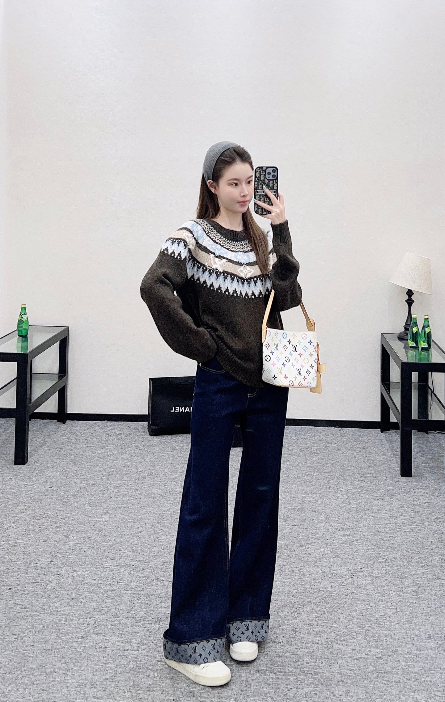 L 25 Crochet Crewneck Alpaca Sweater Ski Collection