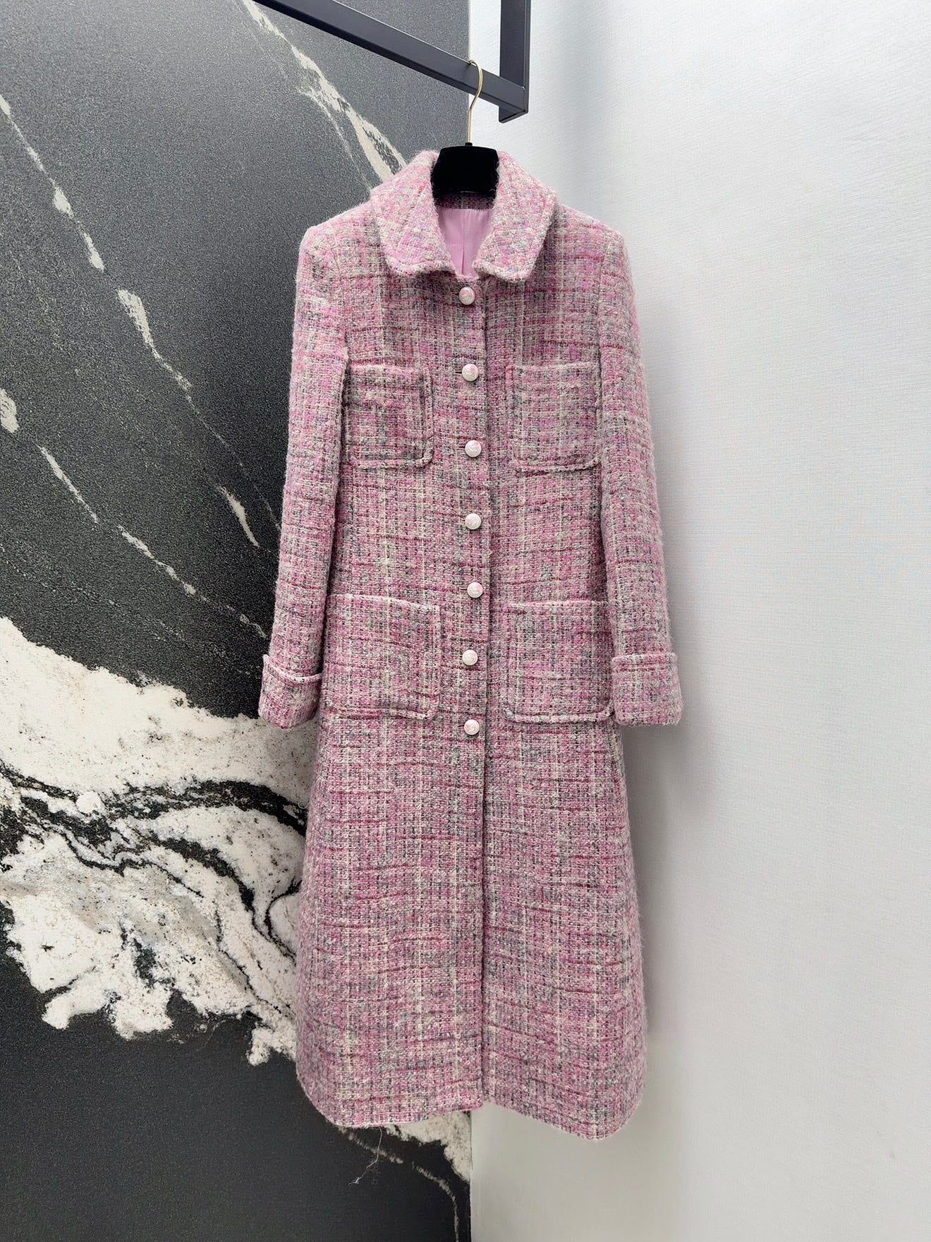 C 25 Pink woolen long coat