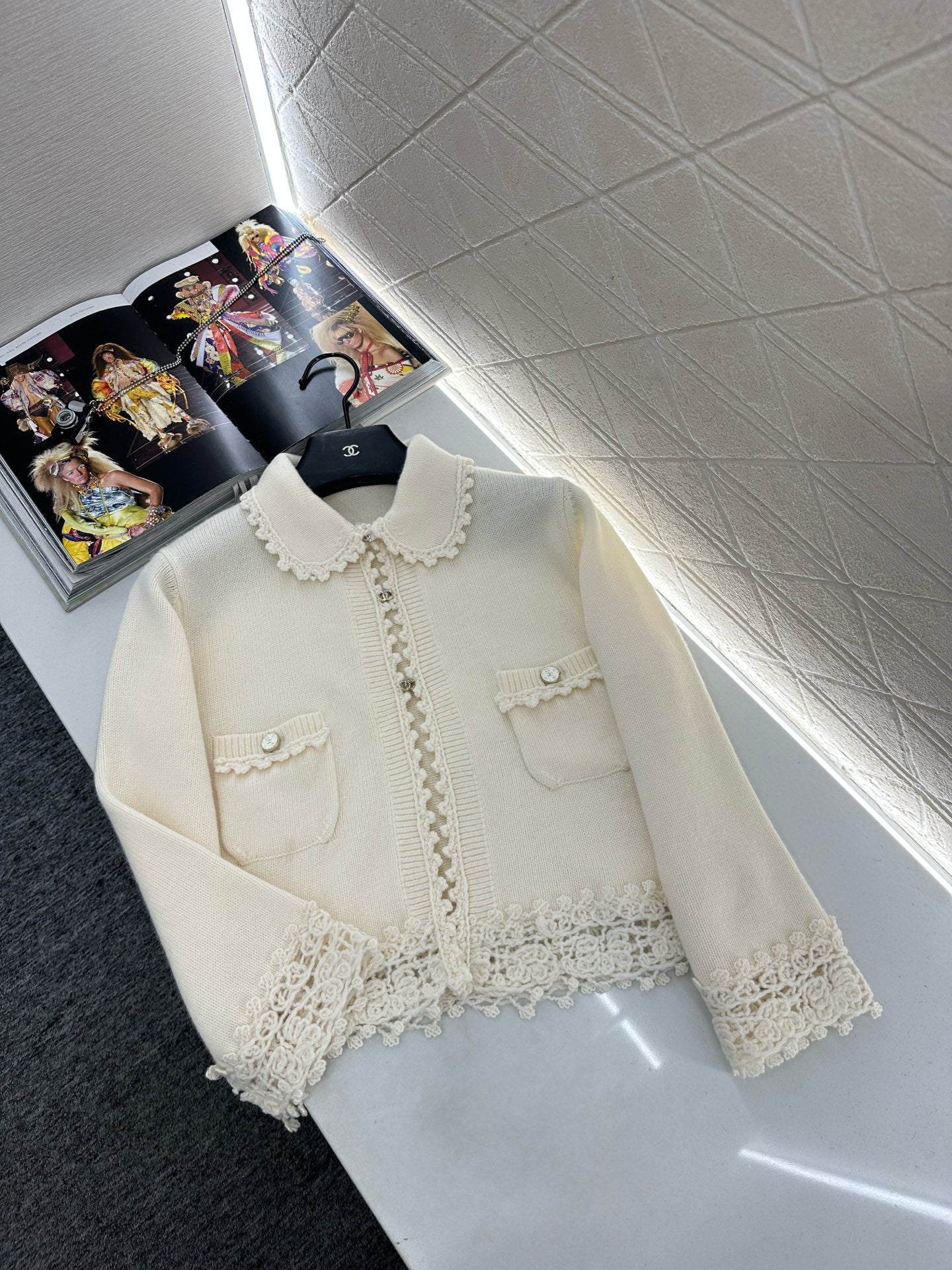 C 25 Lace Knitted Wool Cardigan + Skirt Set