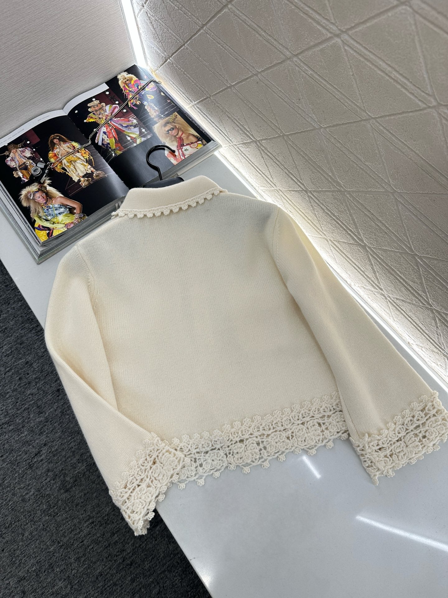 C 25 Lace Knitted Wool Cardigan + Skirt Set