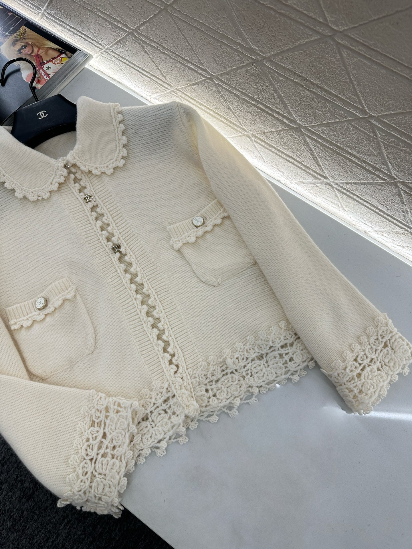 C 25 Lace Knitted Wool Cardigan + Skirt Set