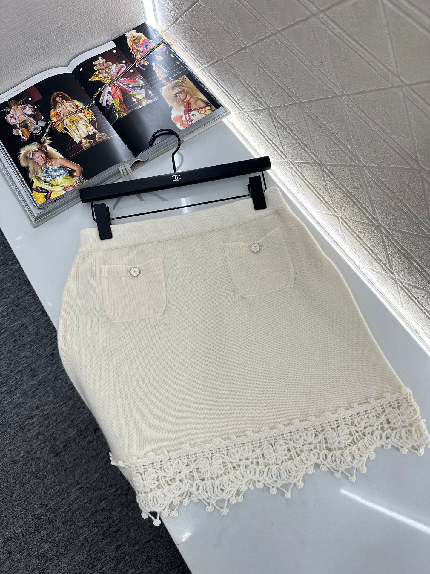 C 25 Lace Knitted Wool Cardigan + Skirt Set