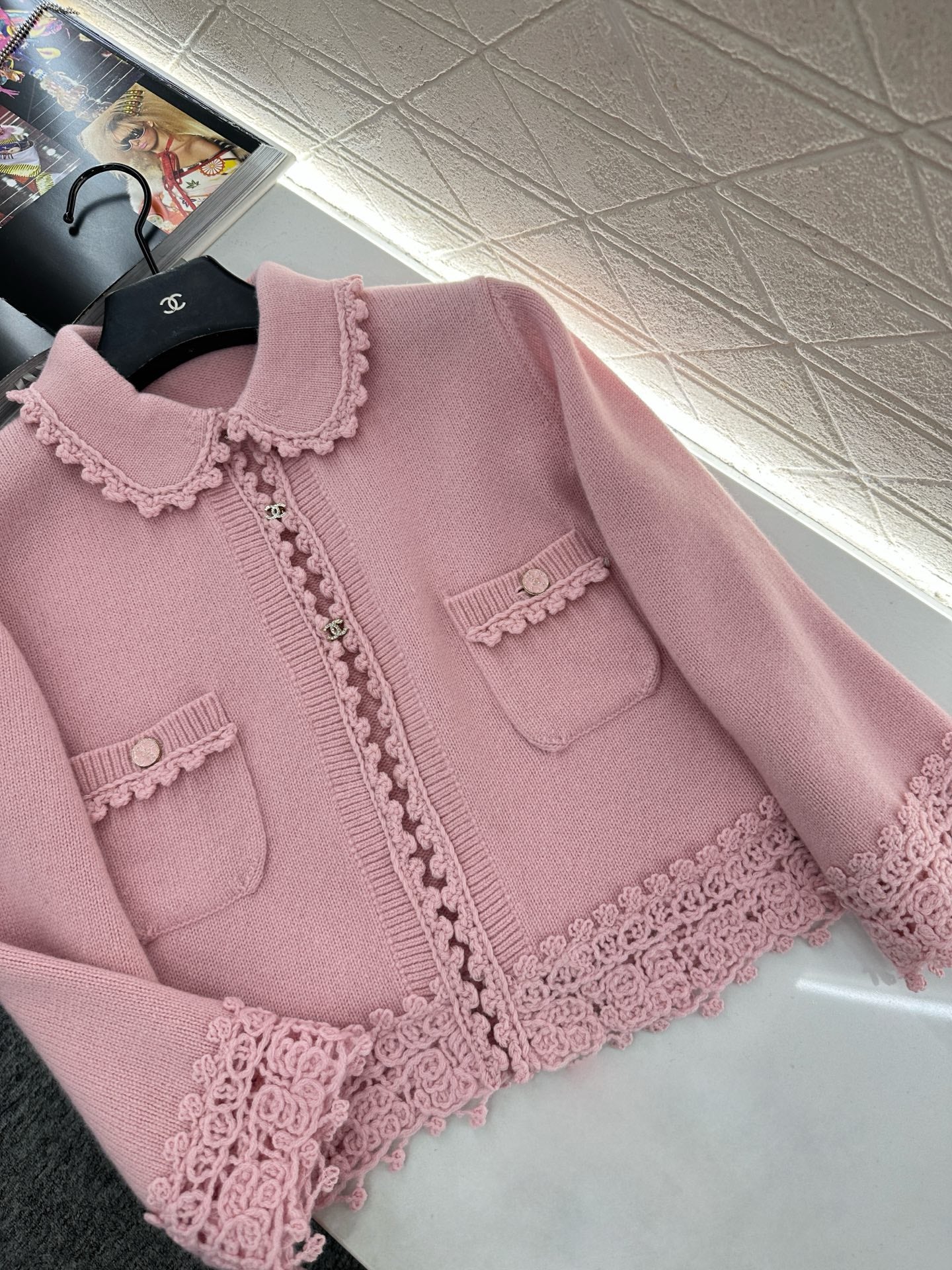C 25 Lace Knitted Wool Cardigan + Skirt Set