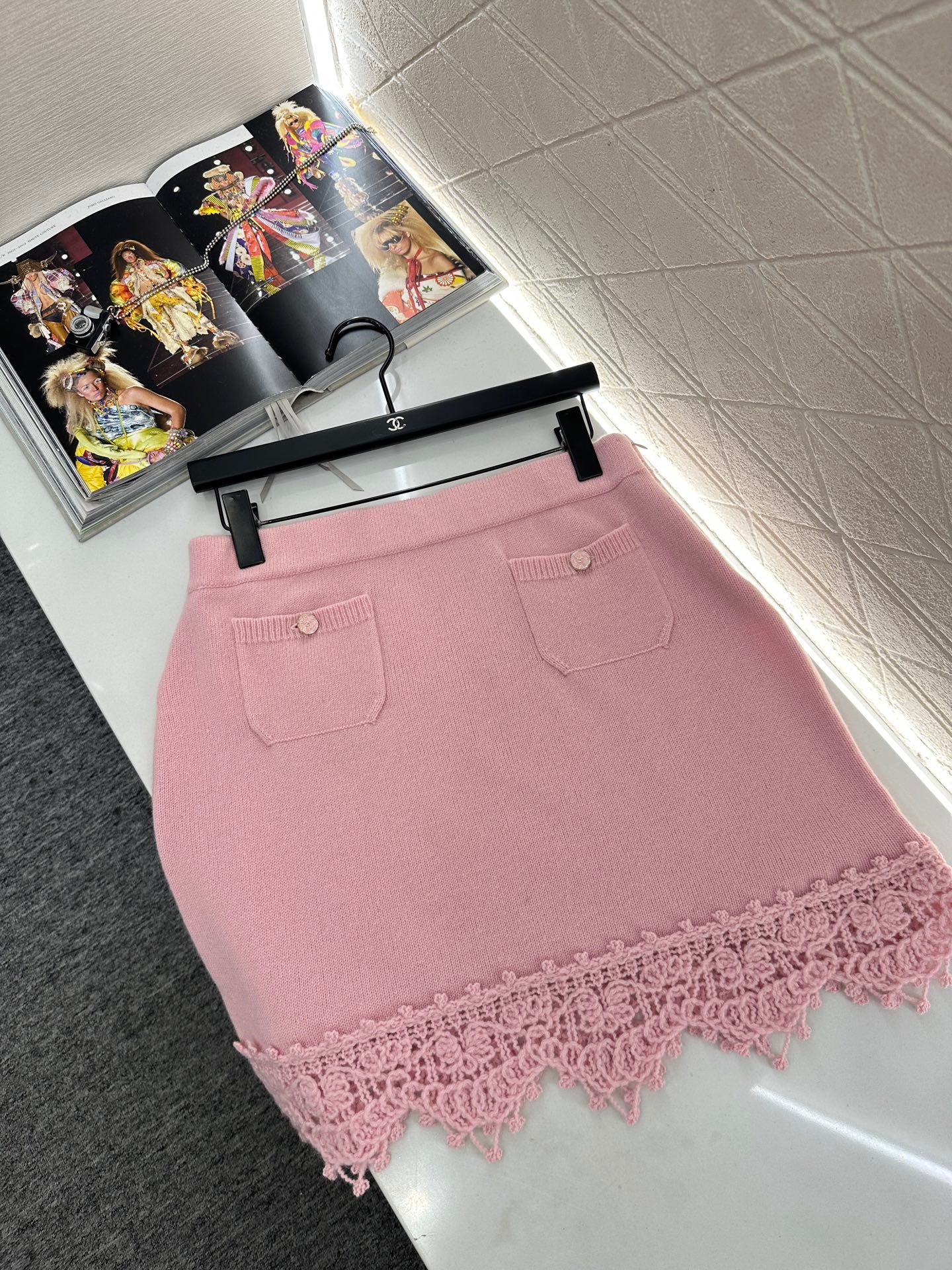 C 25 Lace Knitted Wool Cardigan + Skirt Set