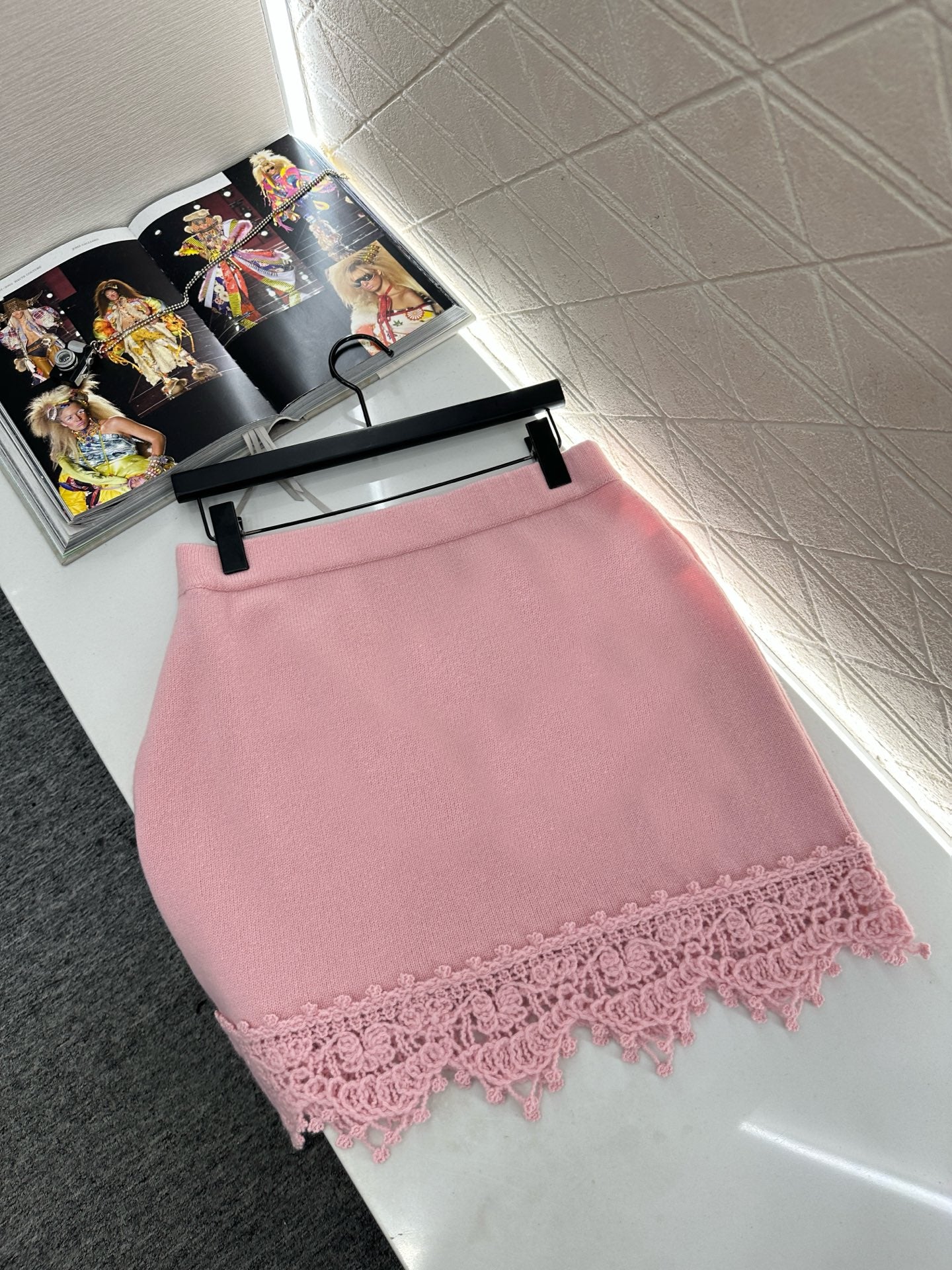 C 25 Lace Knitted Wool Cardigan + Skirt Set