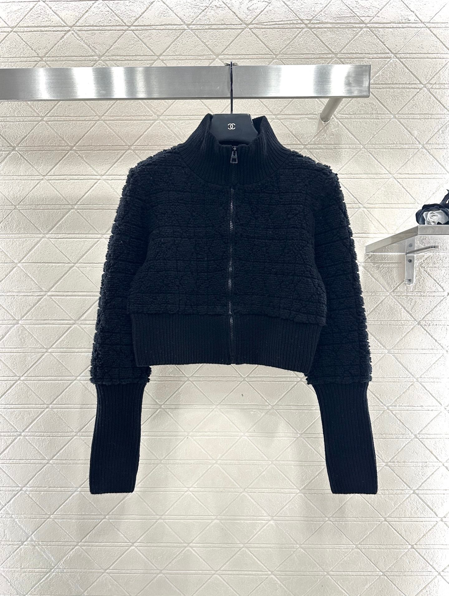 Di 25 Check jacquard zip-up wool jacket