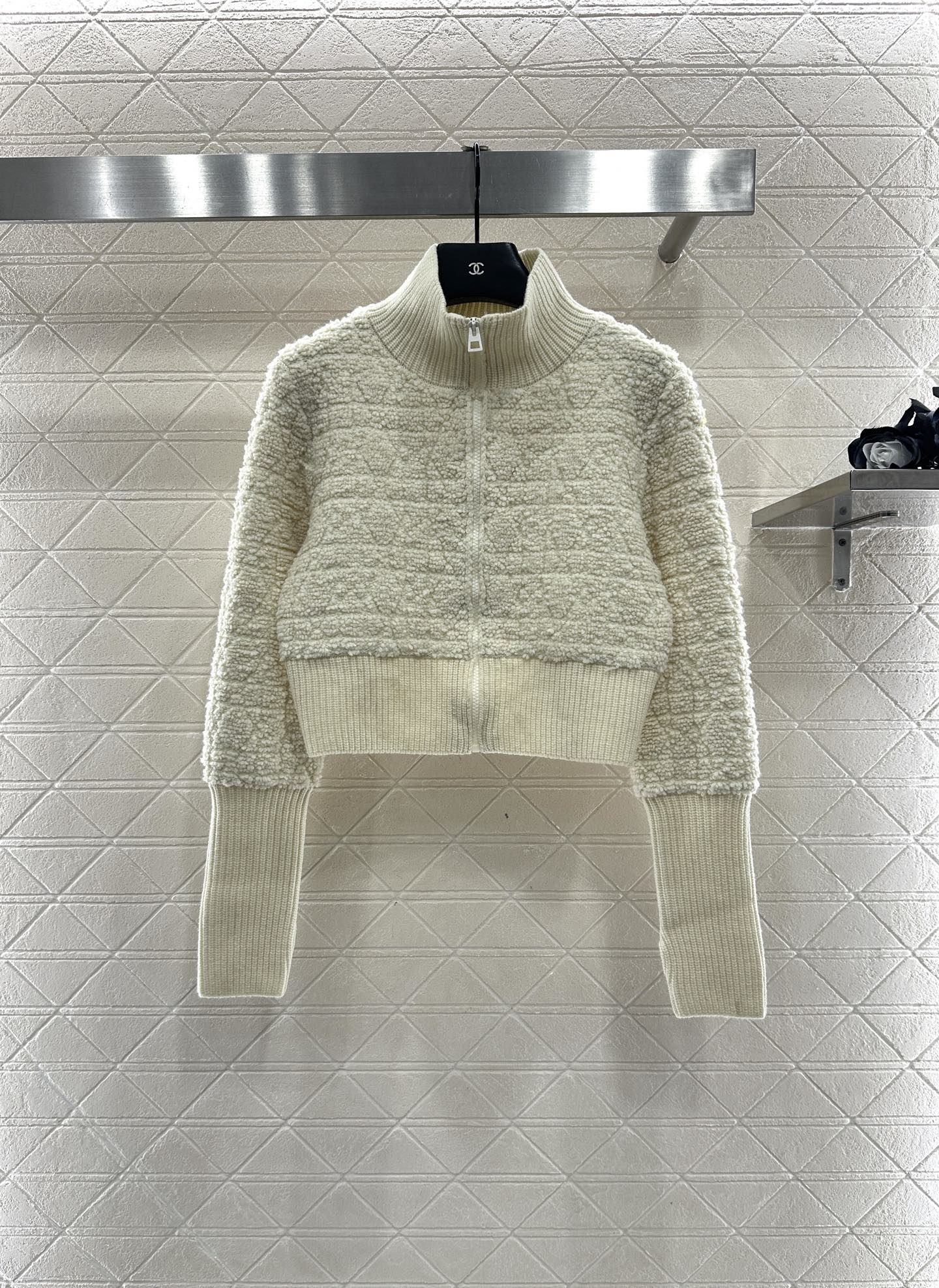 Di 25 Check jacquard zip-up wool jacket