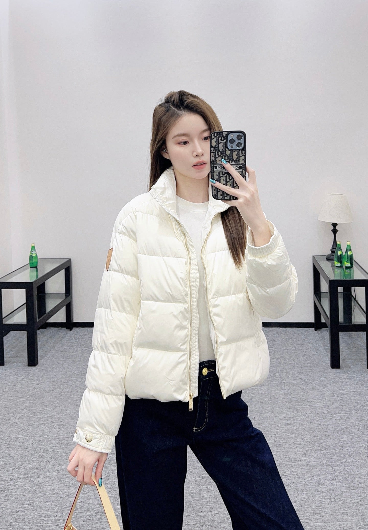 L 25 Rectangular embossed stand collar down jacket