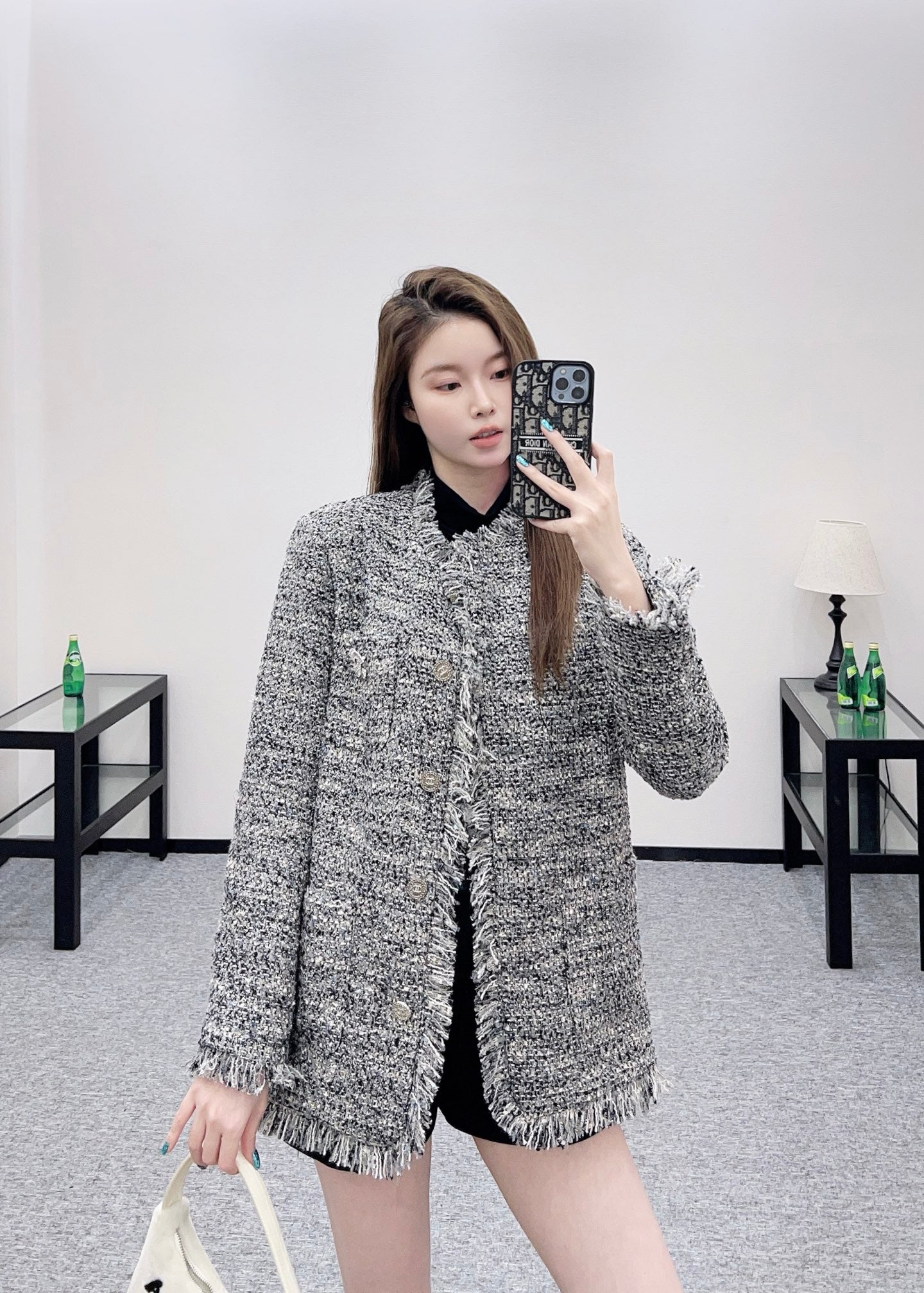 C 25 Fringed quilted wool coat