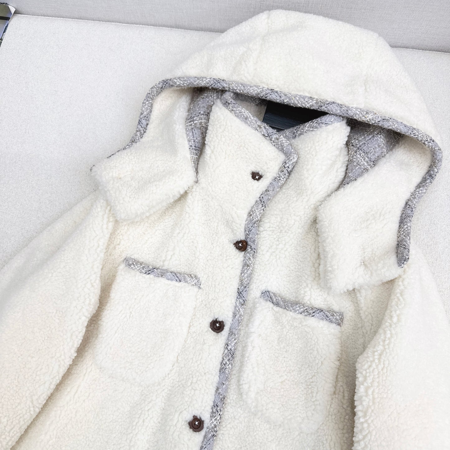 C 25 New Teddy Fur Mid-Length Hooded Jacket