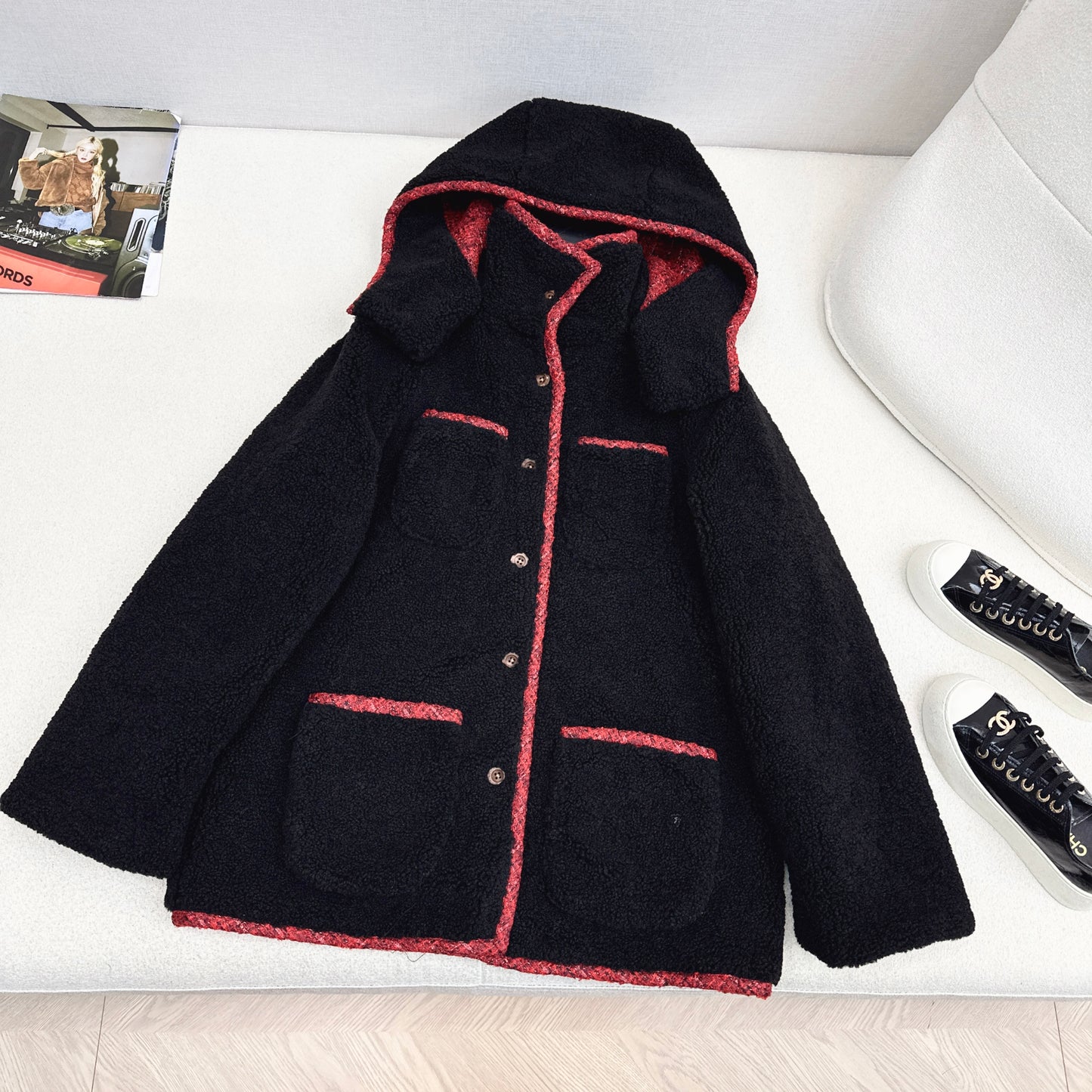 C 25 New Teddy Fur Mid-Length Hooded Jacket