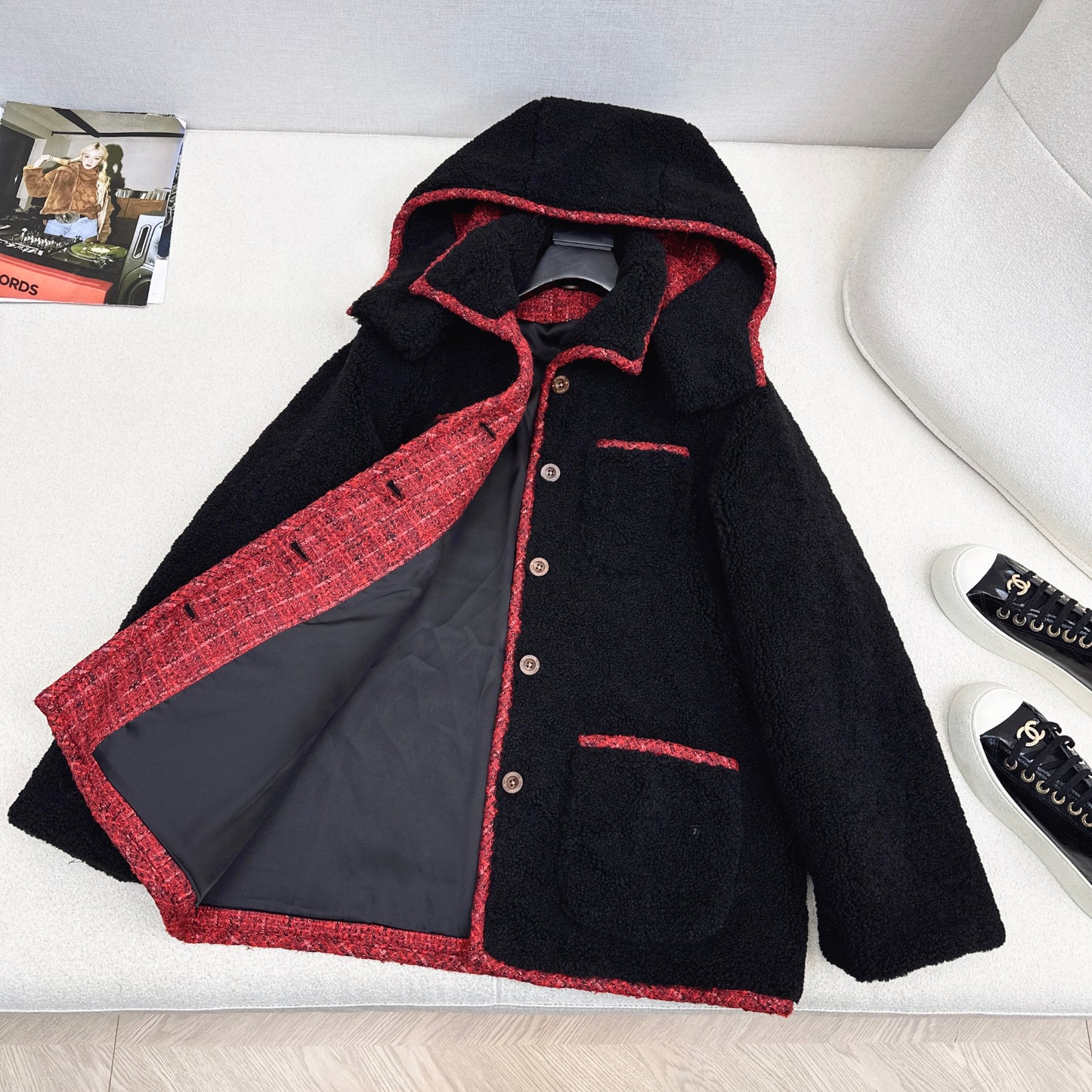 C 25 New Teddy Fur Mid-Length Hooded Jacket