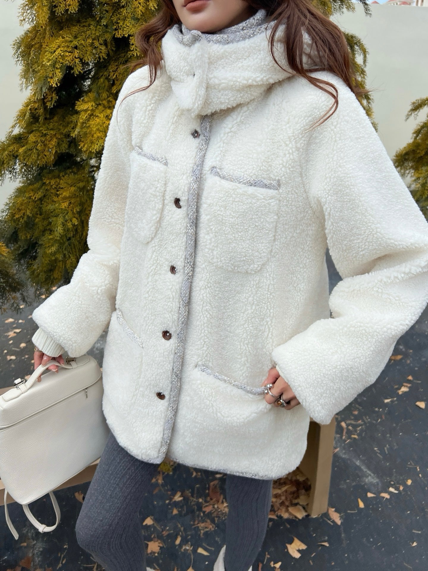 C 25 New Teddy Fur Mid-Length Hooded Jacket