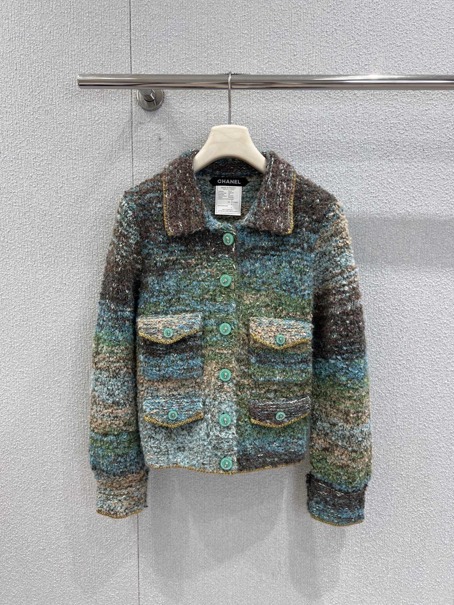 C 25K Light Green Cashmere Cardigan High-end Handicraft Series