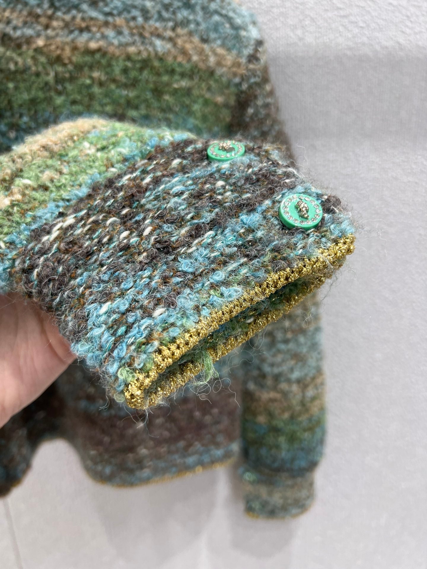 C 25K Light Green Cashmere Cardigan High-end Handicraft Series