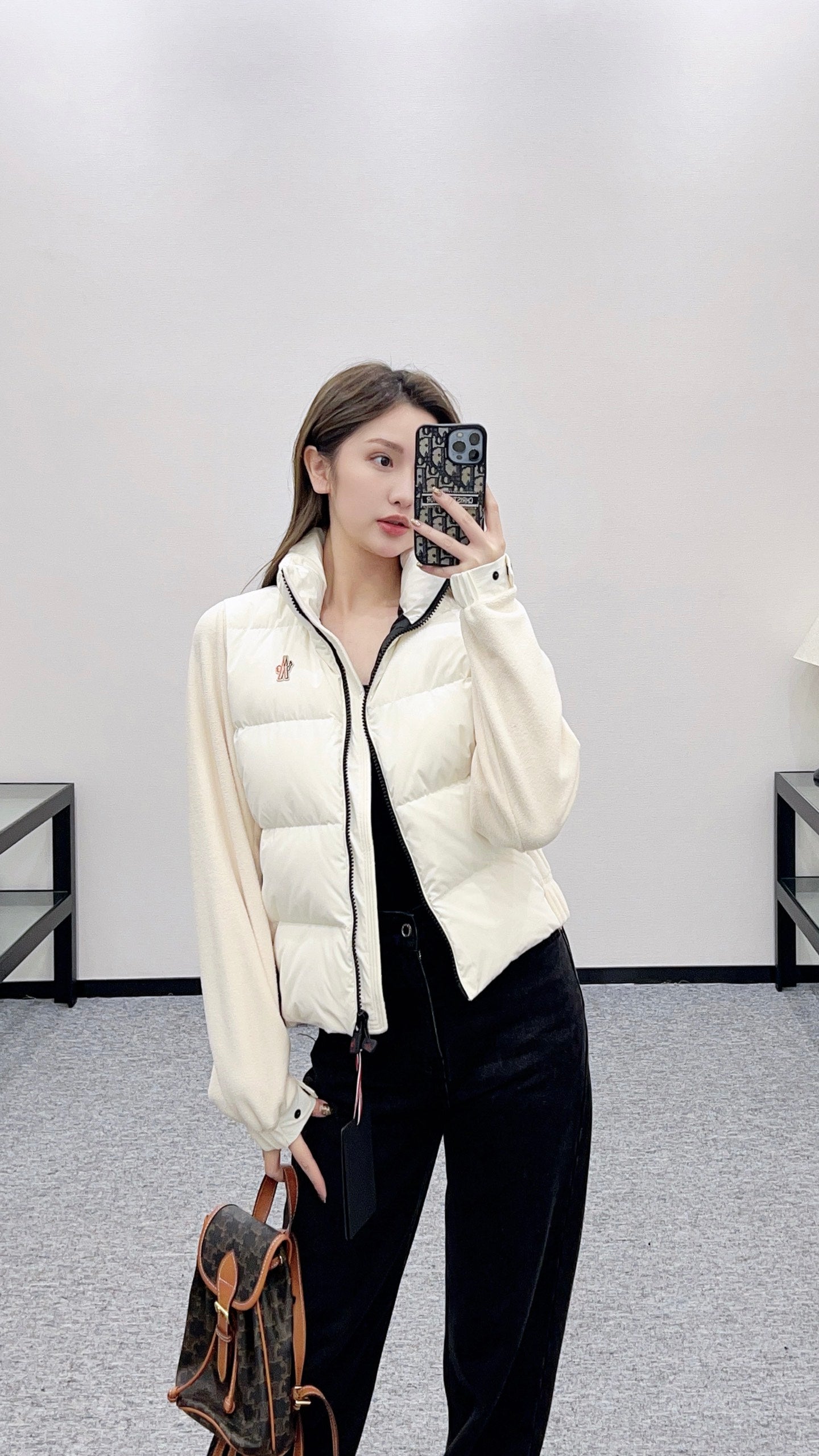 Mon 25 Stand collar paneled zipper down jacket