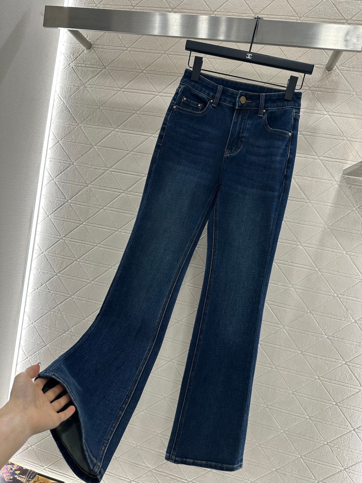 L 25 Leather label denim trousers