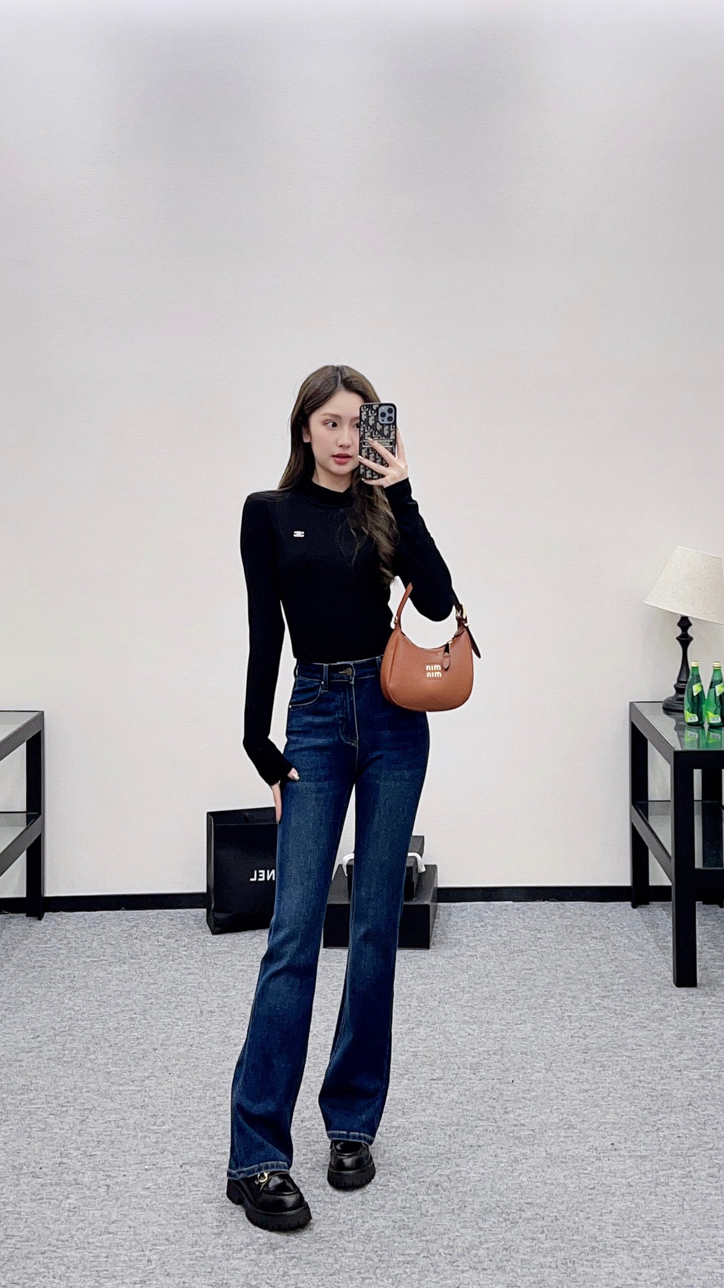 L 25 Leather label denim trousers