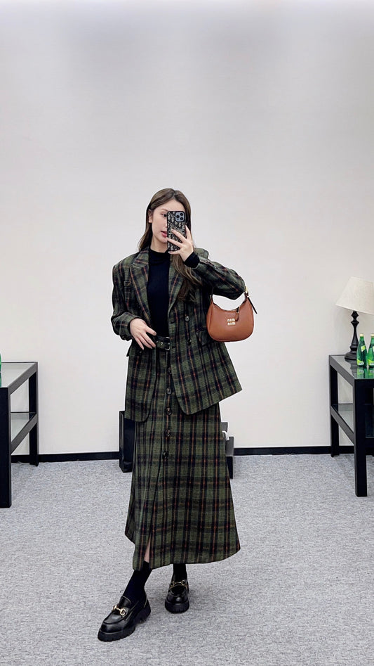 Mi 25 Plaid Blazer and Skirt Set