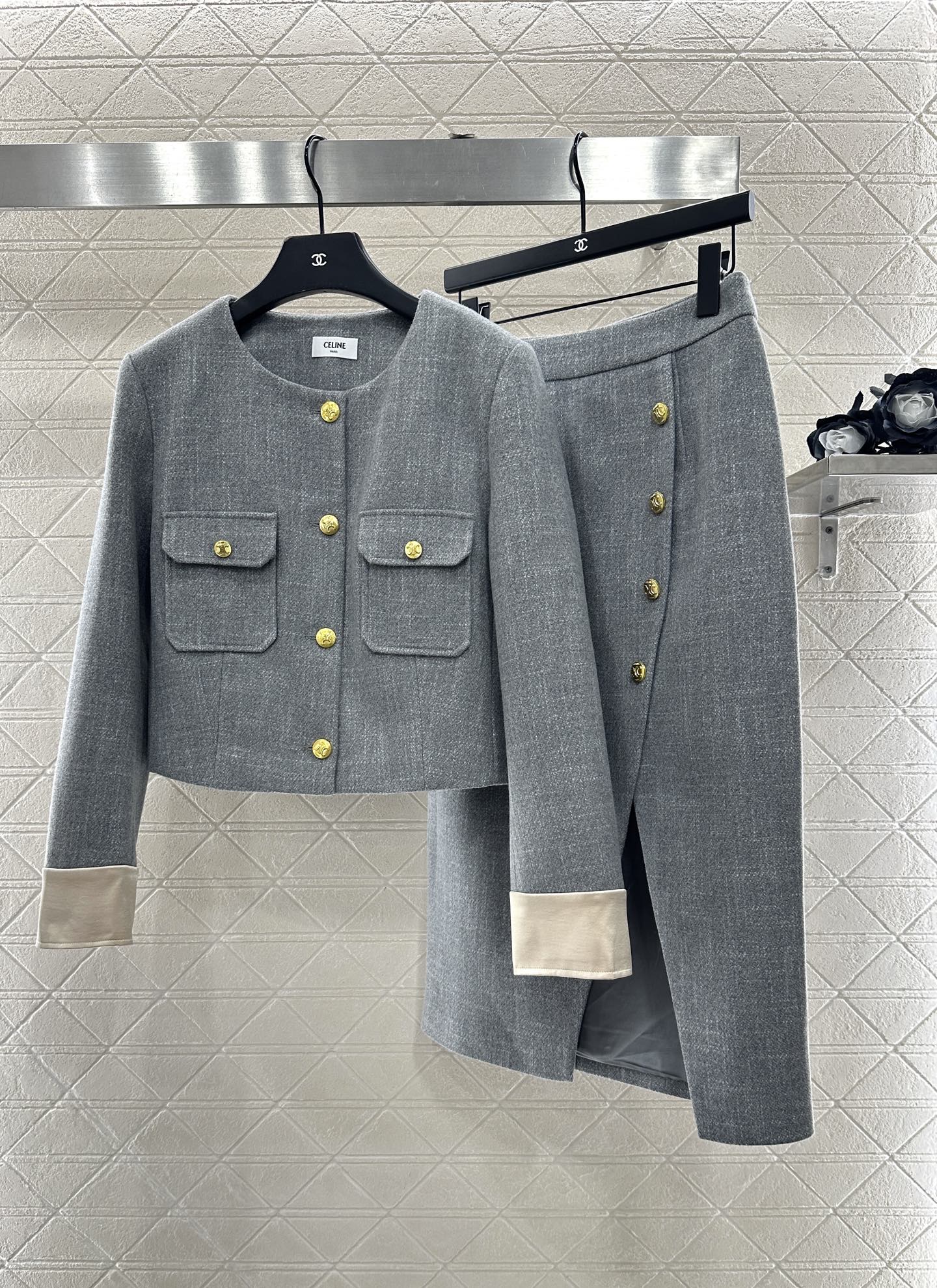 Ce 25 Round neck jacket + skirt set