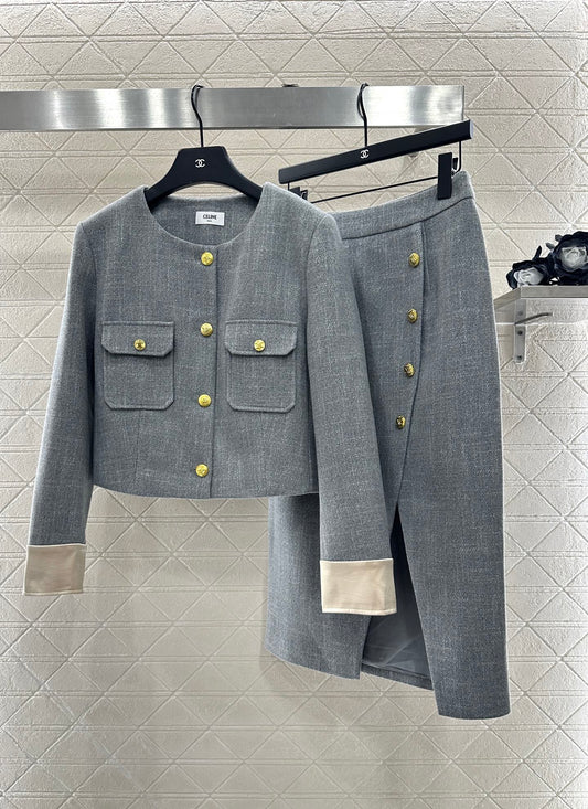 Ce 25 Round neck jacket + skirt set