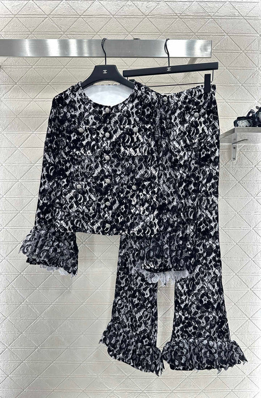 C 25 Lace Flared Lace Jacket + Pants Set