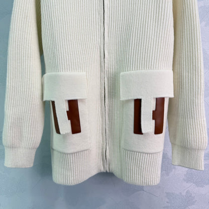 He 25 Mid-length cashmere knitted zip-up jacket(Version 2)