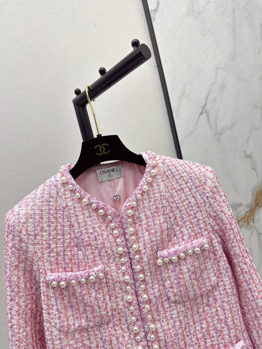25ss latest spring and summer high-end sparkling cherry blossom pink pearl jacket