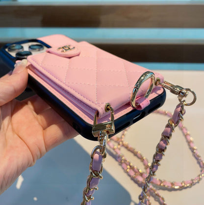 The phone case comes with a card holder ring buckle and can be worn crossbody
