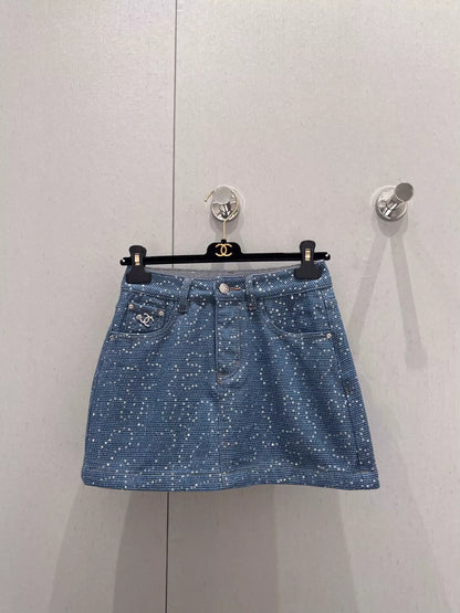 Nouvelle jupe mi-longue en denim à paillettes résistantes printemps/été 