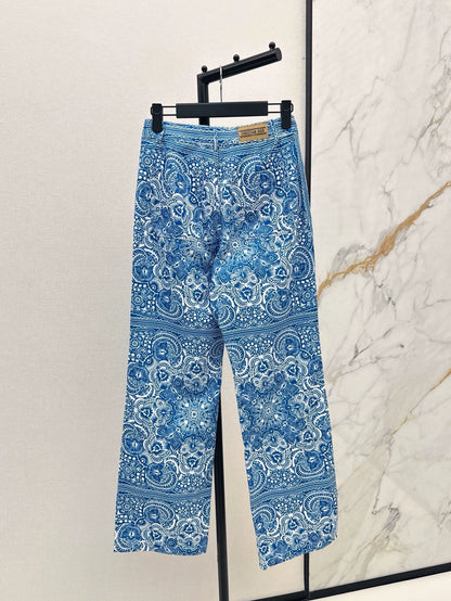 D 25 Neue Celadon Butterfly Print Denim Kollektion Lange Hosen 