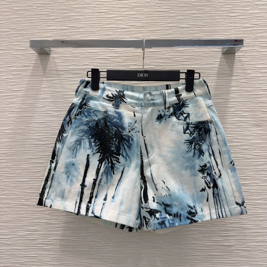 D 25 Neue Shorts mit Tintenmalerei-Print 
