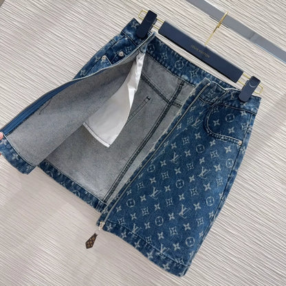 Jupe mi-longue en jean à imprimé colorblock et fermeture éclair L 25 