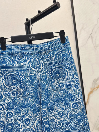 D 25 Neue Celadon Butterfly Print Denim Kollektion Lange Hosen 