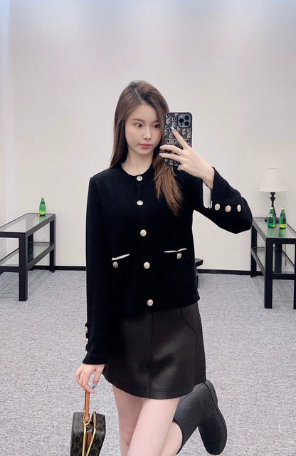 C 25 Knitted long-sleeved cardigan（beigi，pink，black）