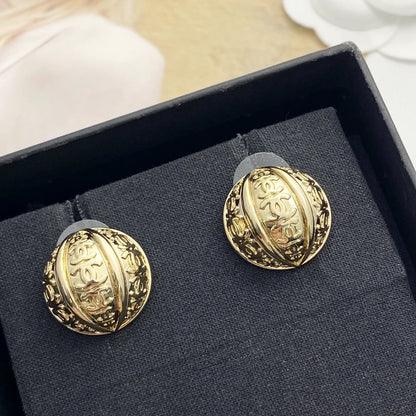 C 25 Vintage Metal Double C Half Ball Stud Earrings