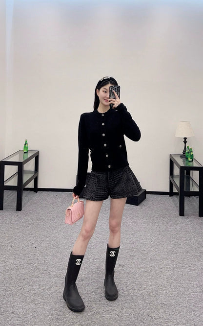 C Spring/Summer 25 New lace knit cardigan(white black)