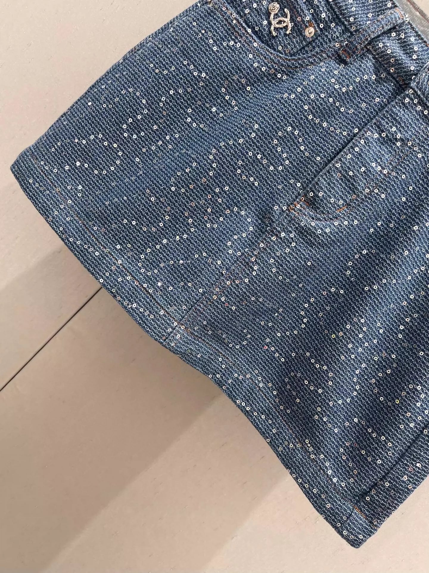 Nouvelle jupe mi-longue en denim à paillettes résistantes printemps/été 