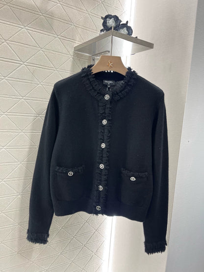 C Spring/Summer 25 New lace knit cardigan(white black)